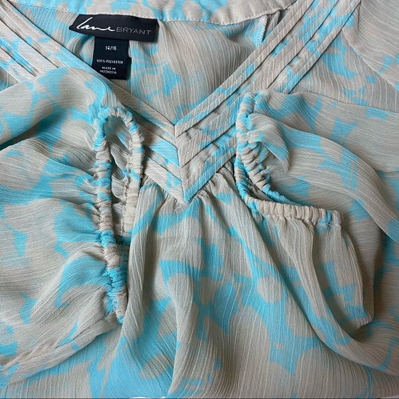 Lane Bryant Tan Blue Sheer Blouse Top 14 16 - Picture 8 of 8